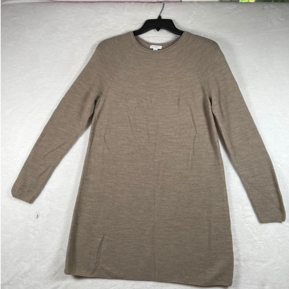 J. Jill Merino Wool Washable Sweater Dress Tan Oatmeal Heather XS Raglan Sleeve